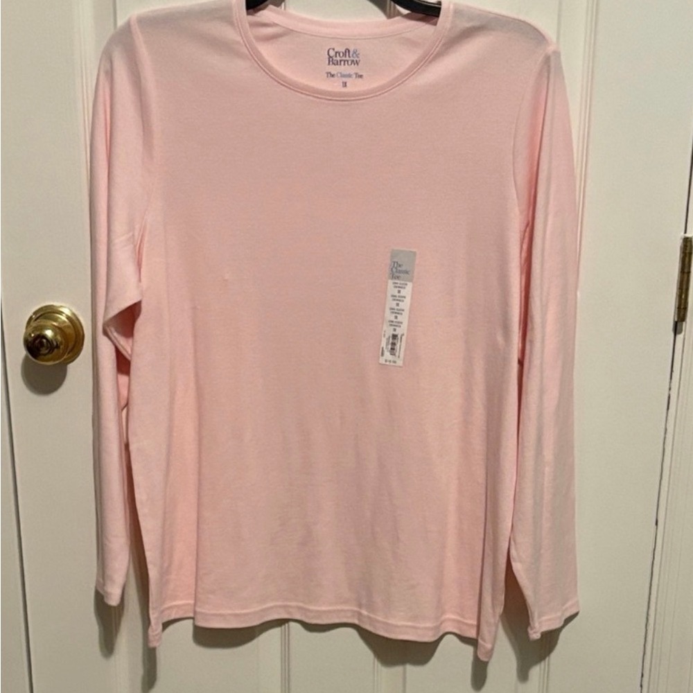 croft & barrow Light Pink Long Sleeve Crewneck Tee